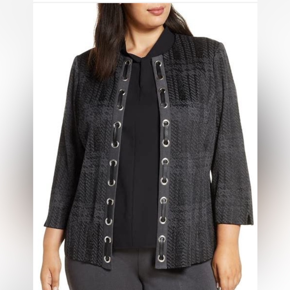 Ming Wang Faux Leather Lace up Knit Jacket (XL)
